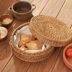 Handmade Round Cane Storage Box