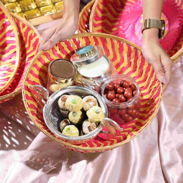 Multicolor Round Bamboo Baskets Set of 5