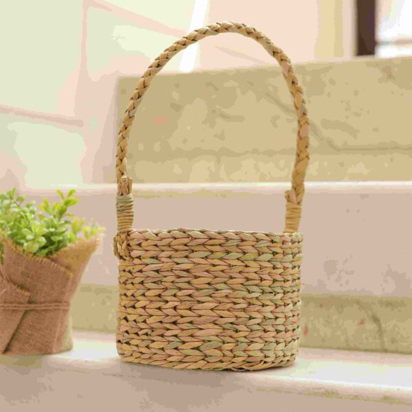 Handwoven Kauna Grass Round Basket Front View